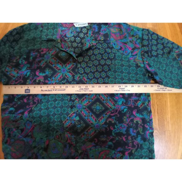 VTG X-pressions long all over floral Paisley short sleeve button down top women' - Picture 8 of 8